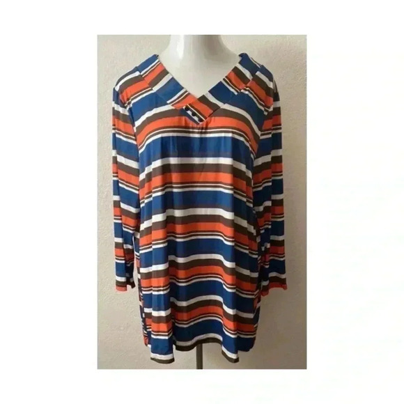 🆕Lily Plus-size Stripe V-Neck Botton Accent Long SleeveTunic 2X🆕 - Picture 1 of 8